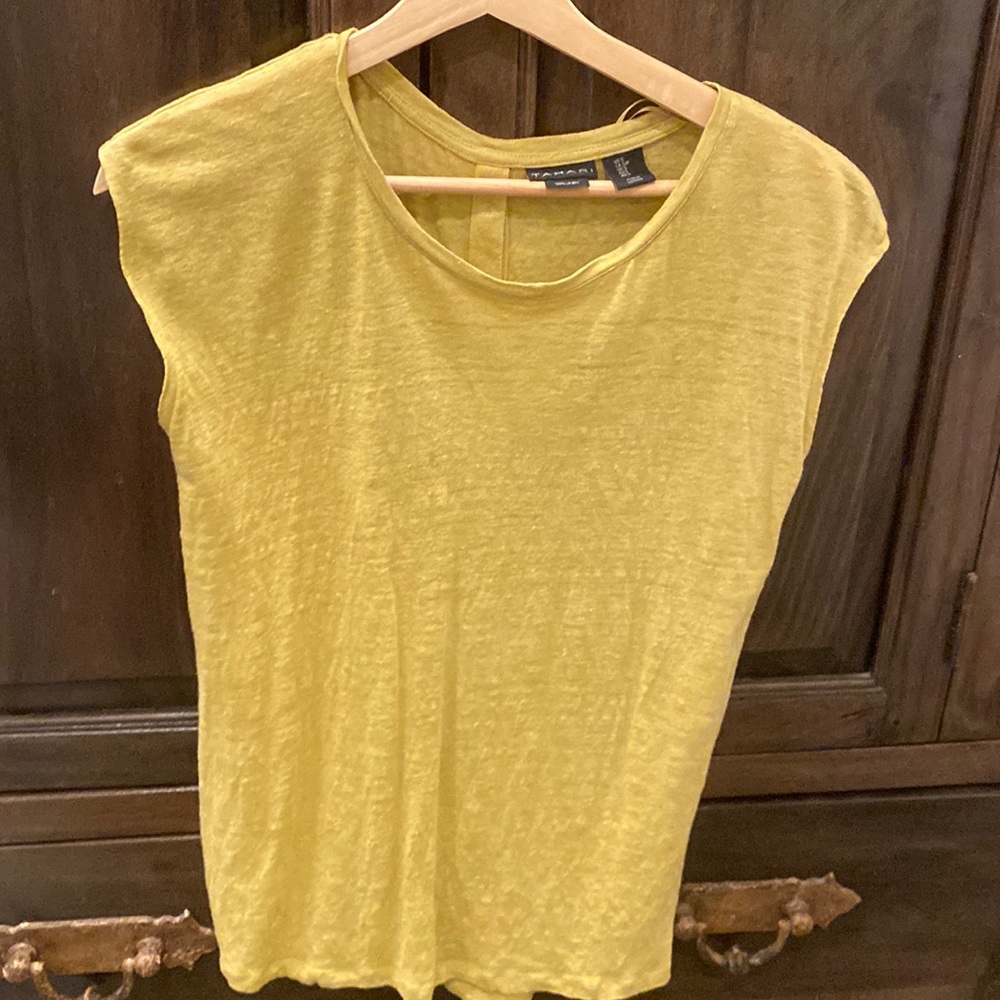 Yellow/golden linen top with buttons on the back.